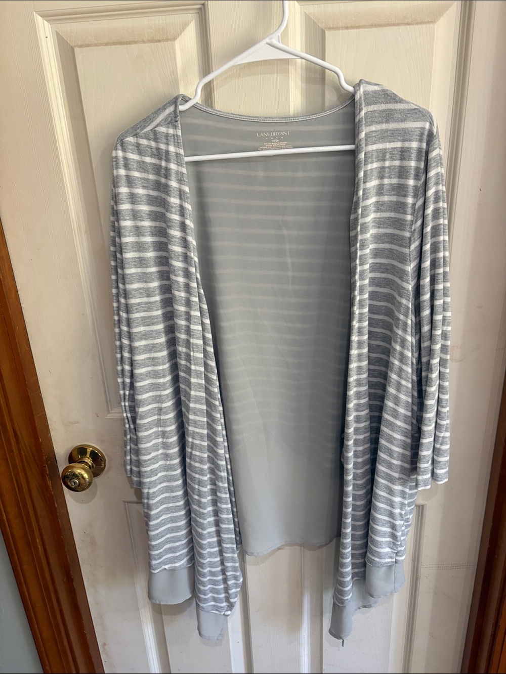 Lane Bryant Gray & White Striped Open Cardigan